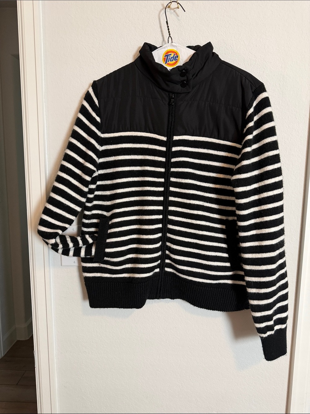 LOFT Black and White Striped Kids Zip Front Jacket